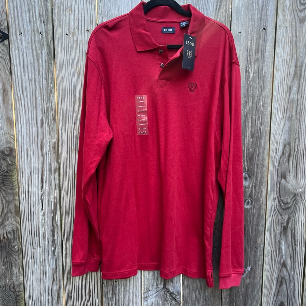 IZOD Red Long Sleeve Polo Shirt Mens XL NWT NEW